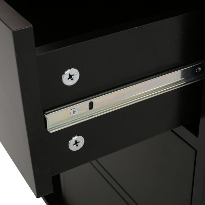 Black and Natural Rubberwood Kitchen Cart with Storage