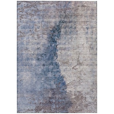 Navy Blue And Gray Abstract Washable Indoor Outdoor Area Rug