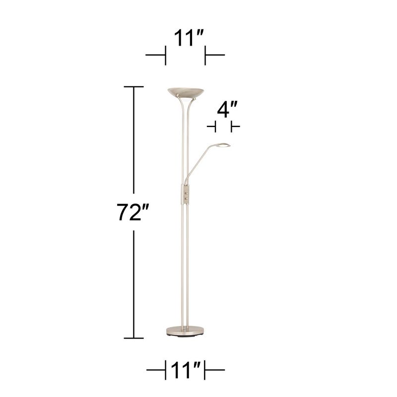 360 Lighting Canby Modern Torchiere Floor Lamp with Side Light 72" Tall Brushed Nickel Dimmable LED for Living Room Reading Bedroom Office House Home, 4 of 10