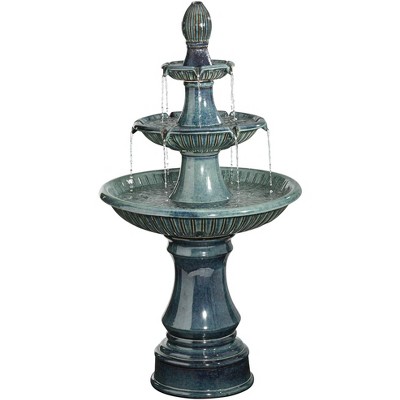 John Timberland Outdoor Floor Water Fountain with Light LED 46" High Three Tier for Yard Garden Patio Deck Home