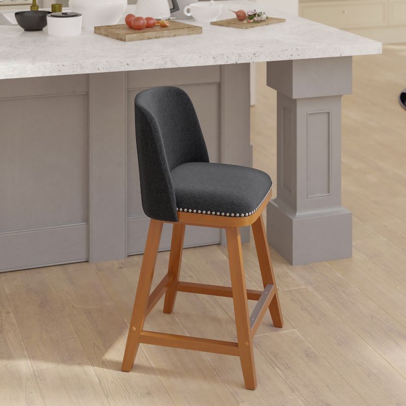 Emma and Oliver Upholstered Mid-Back Stools with Nailhead Accent Trim & Wood Frames, 4 of 12