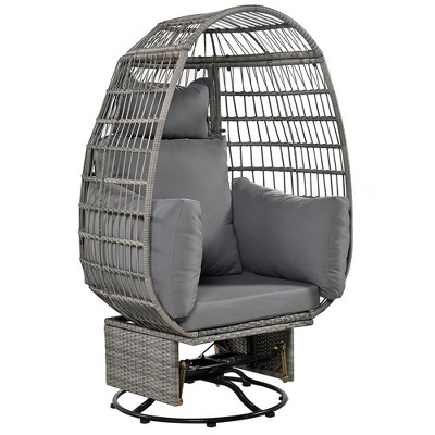 Outdoor Egg Chair, Swing Chair With 4 Pillows, Thick Soft Padded Back And Arm, Swivel Base, Adjustable Foot Pads