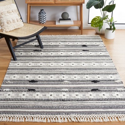 Handmade Black and Ivory Wool Flat Woven Area Rug