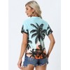 Allegra K Women's Hawaiian Floral Leaves Printed Short Sleeve Button Down Vintage Shirt - 3 of 4