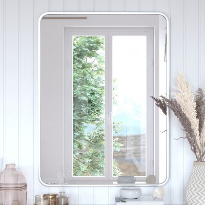 Matte Silver Rectangular Wall Mirror with Rounded Corners
