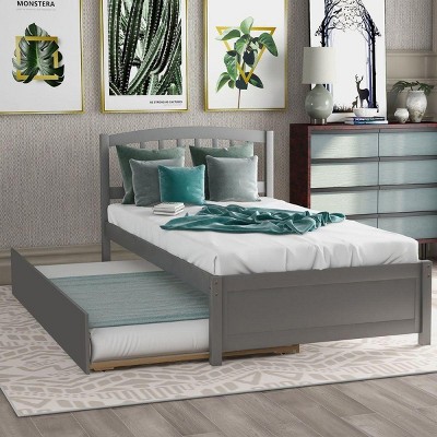 Streamdale Twin size Platform Bed Wood Bed Frame with Trundle, Gray
