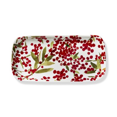 Tag Christmas Red Sprig Serving Platter 17 x 8.5 x 1.5 Inches Dishwasher Safe Everyday Use