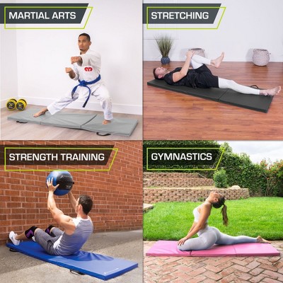 Black Tri-Fold Thick Exercise Mat with Carrying Handles