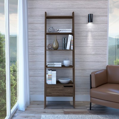 TOAOTBNBO 5-Tier Spacious Bookcase with Storage Cabinet, Compact Wood Bookshelves for Small Apartment Brown Narrow Book Shelf
