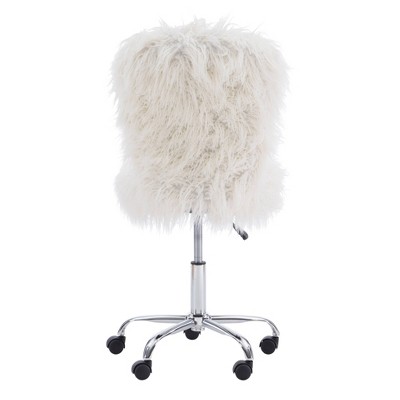 White Faux Fur Armless Swivel Office Chair