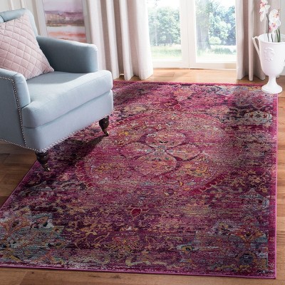 Fuchsia and Purple Floral Synthetic 5' x 8' Area Rug