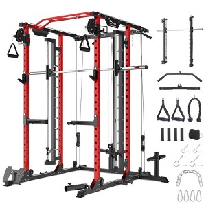 Power Cage with Smithbar, 2000 Lbs Power Rack with Cable Crossover System, Multi-Functional Strength Training Squat Rack - 1 of 4