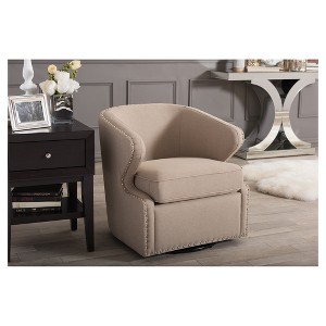 Finley Mid-Century Modern Swivel Armchair: Angular, Edge Piping, Nailhead Trim - Baxton Studio - 1 of 4