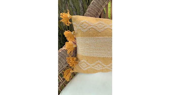 Diamond Pattern Hand Woven 14x22" Outdoor Decorative Throw Pillow with Hand Tied Tassels - Foreside Home & Garden, 2 of 9, play video