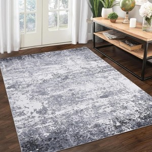 2'x6' Machine Washable Runner Rug, Non-Slip Low Pile Carpet for Hallway, Bedroom, Living Room, Kitchen, Dining Room, Grey - 1 of 4