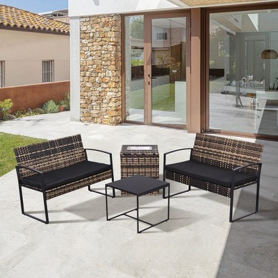 Hrinhom Outdoor Rattan Set,4-Piece Patio Set With Cushions