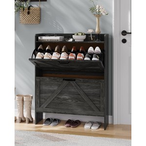 Slim Shoe Storage Cabinet with 2 Drawers, Freestanding Hidden Entryway Shoe Rack, Modern Space-Saving Metal-Leg Organizer Unit - 1 of 4