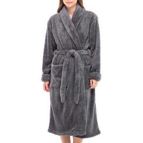 Adr Women's Plush Fleece Robe, Shaggy Feather Bathrobe Steel Gray 5x-6x ...