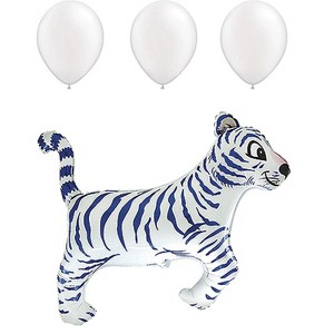 LOONBALLOON Animal Theme Balloons - 36 inch TIGER WHITE with 3 Pearl White Latex Set: Wild Décor for Safari Celebrations - 1 of 1