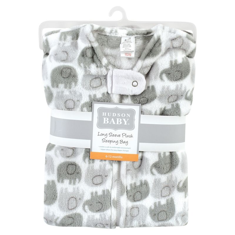 Hudson Baby Plush Long-Sleeve Sleeping Bag, Sack, Blanket, Elephants, 2 of 3