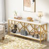 Gulches Industrial Console Table, 2-Tier Storage, Diamond Pattern Metal Frame, White & Gold, 70.9" - 2 of 4