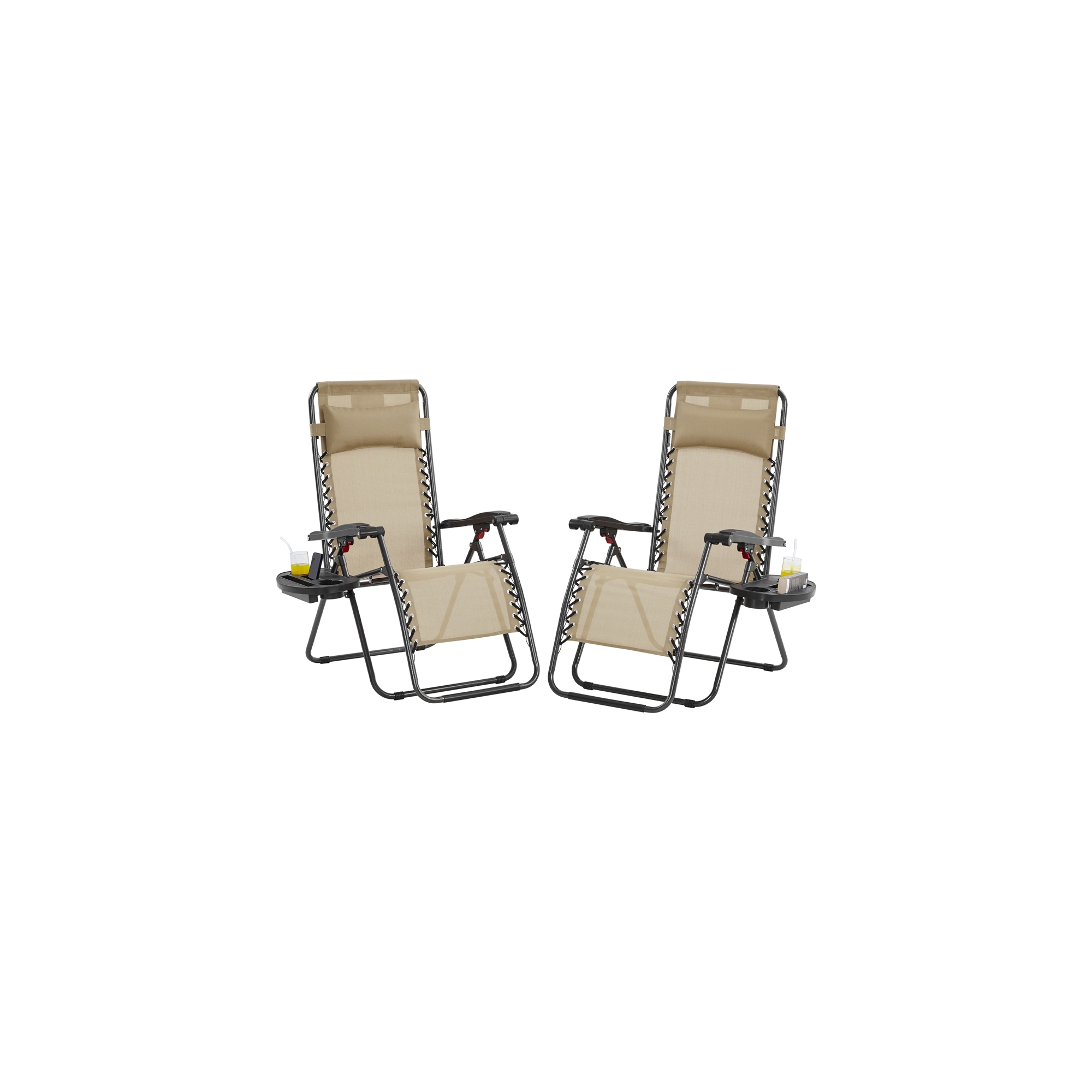 Yaheetech Set of 2 26in Outdoor Zero Gravity Chair Patio Lounge Camping Chair, Beige