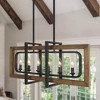 LNC Laius 6-Lights 31.5" Modern Farmhouse Rectangle Wood Kitchen Island Pendant  Lights, Matte Black and Distressed Brown Wood - 2 of 4