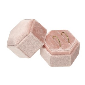Unique Bargains Velvet Vintage Ring Display 2 Slot Hexagon Jewelry Storage Box - 1 of 4