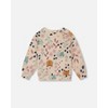 Deux par Deux Girl Glittering French Terry Sweatshirt Beige Cat Print - 4 of 4