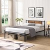Gulches Black Brown Metal Frame Queen Platform Bed Wood Panel Headboard Under Storage 450LBS Black - 3 of 4