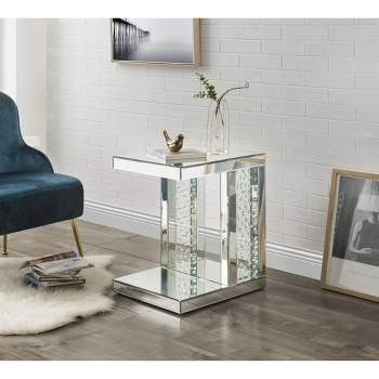 20" Nysa Accent Table Mirrored and Faux Crystals Inlay - Acme Furniture