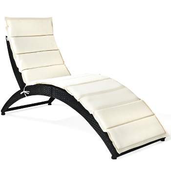 Tangkula Foldable Outdoor Patio Rattan Lounge Chair Reclining Chaise Chair