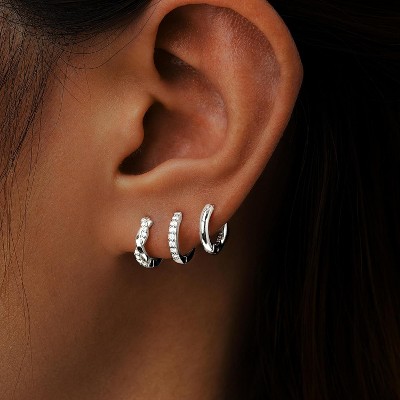 3-Pair Sterling Silver Huggie Hoops - Dainty Stackable & Hypoallergenic, with Birthstone Accents - image 4