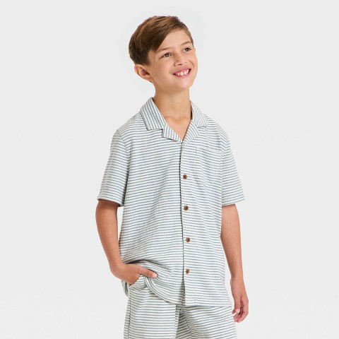 Cat & Jack Boys' Short Sleeve Striped Button-Up Shirt - Cat & Jack™ White M