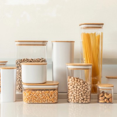 OU Airtight Food Storage Container 8.4cup, Clear Plastic Food Storage Container with Leak Proof Bamboo Lid, Stackable Kitchen Pantry Organizer — фото 3