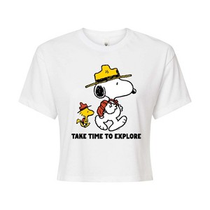 Women's - Peanuts - Take Time To Explore Cropped Graphic T-Shirt - 1 of 4