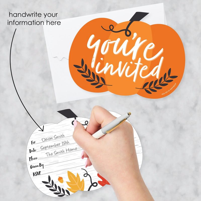 Big Dot of Happiness Fall Pumpkin - Shaped Fill-In Invitations - Halloween or Thanksgiving Party Invitation Cards with Envelopes - Set of 12, 2 of 8