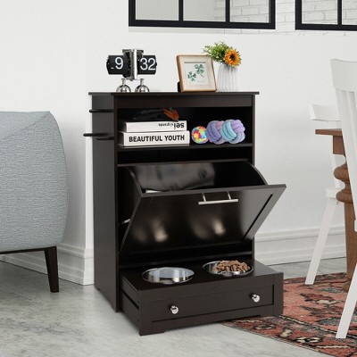 Tangkula Pet Feeding Station Furniture w/ Double Pull Out Dog Bowl Food Cabinet Coffee