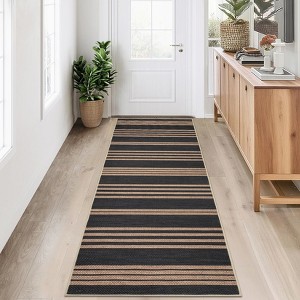 Modern Easy Jute Rug Machine Washable Striped Print Indoor Outdoor Carpet - 1 of 4