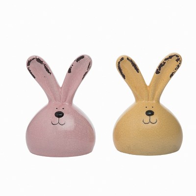 Transpac Large Ceramic Bright Bunny Decor Set of 2 Easter Animal Figurines Multicolored Tabletop Decorative Objects