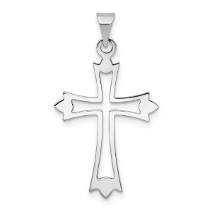 Black Bow Jewelry 14k White Gold Cutout Fleur de Lis Cross Pendant - 1 of 4