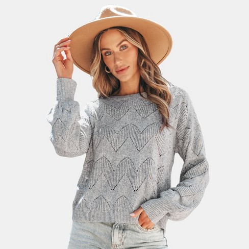 Women's Long Sleeve Honeycomb Knit Pullover Sweater - Cupshe : Target