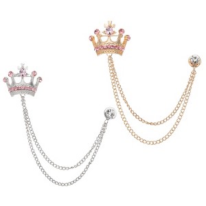Unique Bargains Hanging Chain Rhinestone Crown Design Brooch Pins 2 Pcs - 1 of 4
