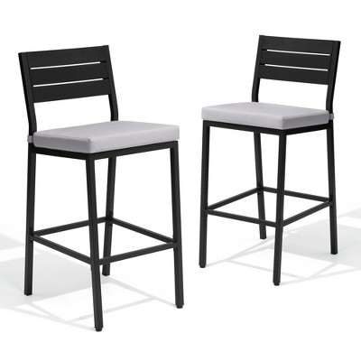 Pellebant 2pc Outdoor Bar Stools Counter Height Bar Stools with Cushions Patio Bistro Tall Chairs with Back and Footrest