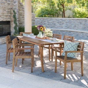 Christopher Knight Home Junaluska Outdoor Acacia Wood 7 Piece Dining Set, Teak - 1 of 4