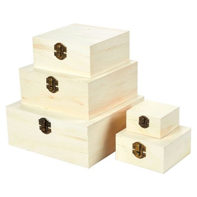 Juvale 5 Pieces Unfinished Wood Jewelry Box, DIY Jewelry Box with Hinged Lid and Front Clasp for Art, Crafts, Home Storage