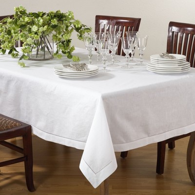 Saro Lifestyle Hemstitched Tablecloth, White, 65" x 160"