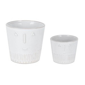 White Porcelain Face Planters Set of 2 5.25 Inch Height Decorative Pots By Melrose - 1 of 4