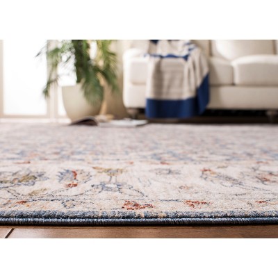 Ivory and Blue Rectangular Hand-knotted Synthetic Area Rug