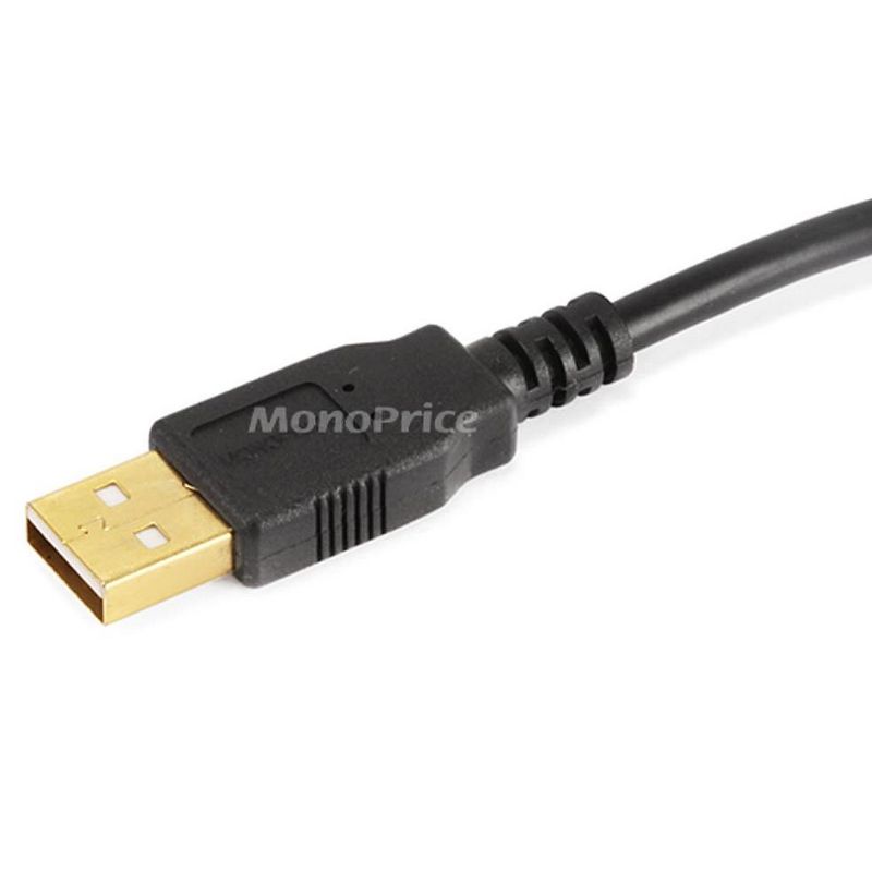 Monoprice USB 2.0 Cable - 15 Feet - Black | USB Type-A Male to Micro Type-B 5-pin Male 28/24AWG Cable with Ferrite Core, Gold Plated, 2 of 4